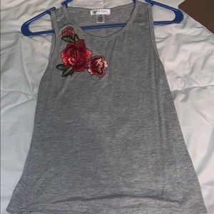 Gray tank top with flower embroidering extra small